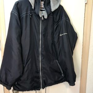 Vtg Champion Quilted Puffer Hooded Jacket Sz Large